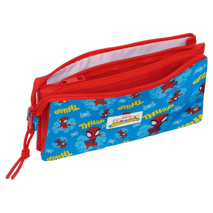 SAFTA Portatodo triple Spider-Man Marvel - Étui multi-compartiments avec fermeture éclair - 22 x 3 x 12 cm (3 compartiments)
