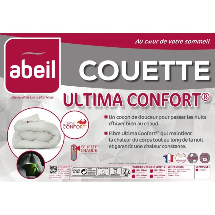 ABEIL Couette chaude hiver Ultima Confort 450 - 100% Polyester - 220 x 240 cm - Lavable en machine