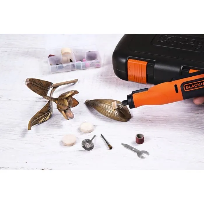 BLACK+DECKER BCRT8I-XJ - Outil rotatif multifonction sans fil 7,2V - 36 accessoires pour percer, poncer, polir et découper