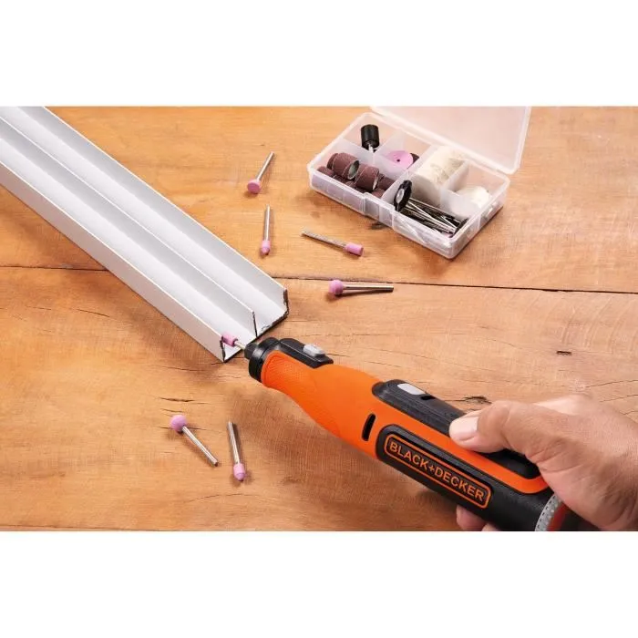 BLACK+DECKER BCRT8I-XJ - Outil rotatif multifonction sans fil 7,2V - 36 accessoires pour percer, poncer, polir et découper