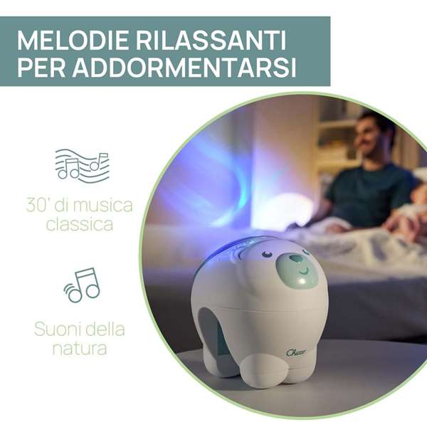Chicco - Projecteur Ours Polaire Rose 2 en 1 avec Lumières et Musique Personnalisables - Projecteur Nuit - 13 x 13 x 14.5 cm