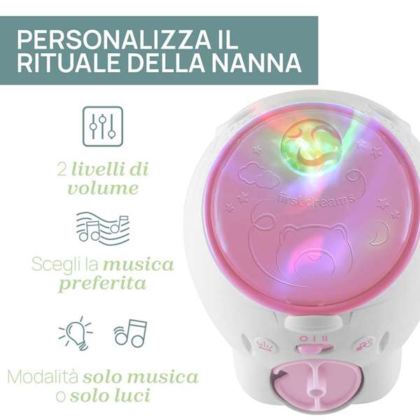 Chicco - Projecteur Ours Polaire Rose 2 en 1 avec Lumières et Musique Personnalisables - Projecteur Nuit - 13 x 13 x 14.5 cm