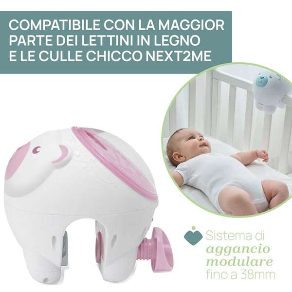 Chicco - Projecteur Ours Polaire Rose 2 en 1 avec Lumières et Musique Personnalisables - Projecteur Nuit - 13 x 13 x 14.5 cm