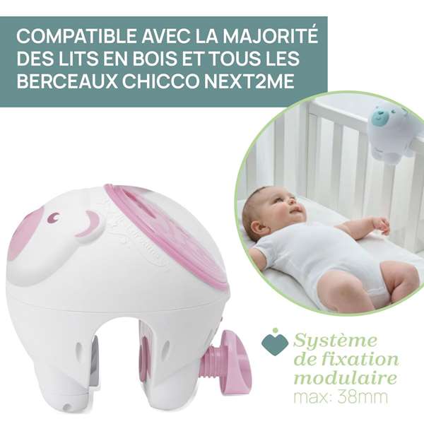 Chicco - Projecteur Ours Polaire Rose 2 en 1 avec Lumières et Musique Personnalisables - Projecteur Nuit - 13 x 13 x 14.5 cm