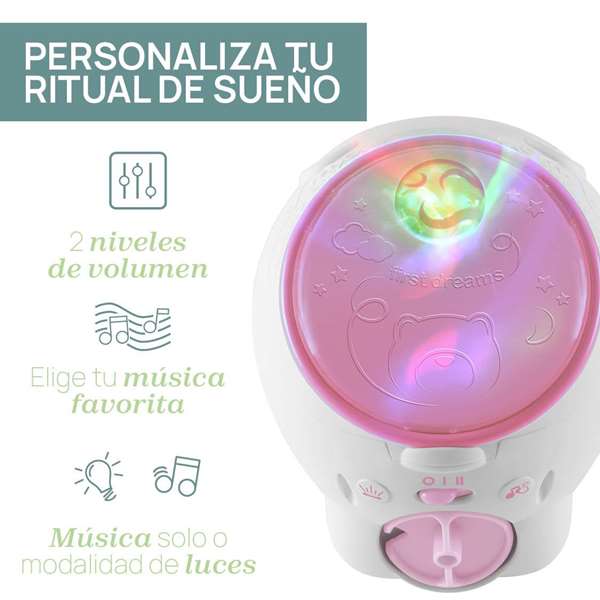 Chicco - Projecteur Ours Polaire Rose 2 en 1 avec Lumières et Musique Personnalisables - Projecteur Nuit - 13 x 13 x 14.5 cm