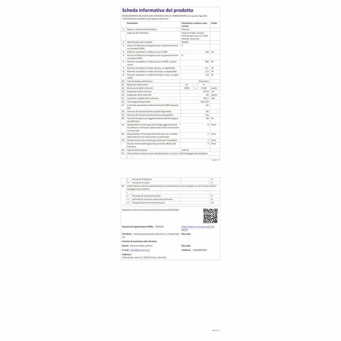 TV intelligente Hisense 85A6Q 85" 4K Ultra HD LED HDR D-LED