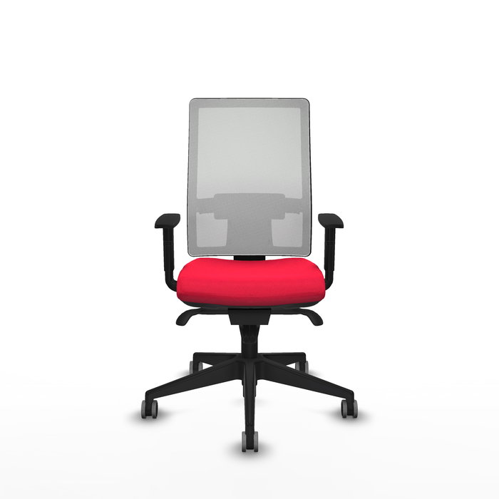 Chaise Horna Synchro 5 positions tissu Rouge Maille Blanc Base pyramidale noire Accoudoir 1D Sans appui-tête Roulettes 65mm pour moquette