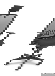 Chaise Alares Synchro 5 positions tissu Noir Base en nylon noir Accoudoir 1D Appui-tête 2D Roulettes 65mm nylon