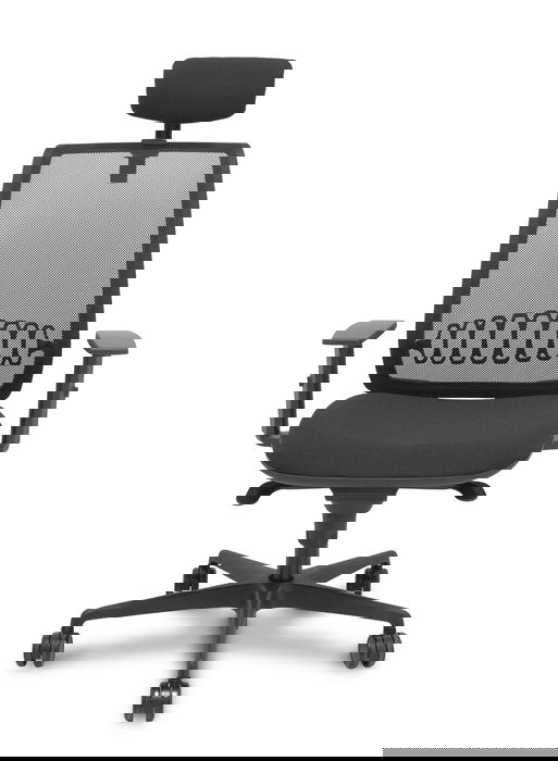 Chaise Alares Synchro 5 positions tissu Noir Base en nylon noir Accoudoir 1D Appui-tête 2D Roulettes 65mm nylon