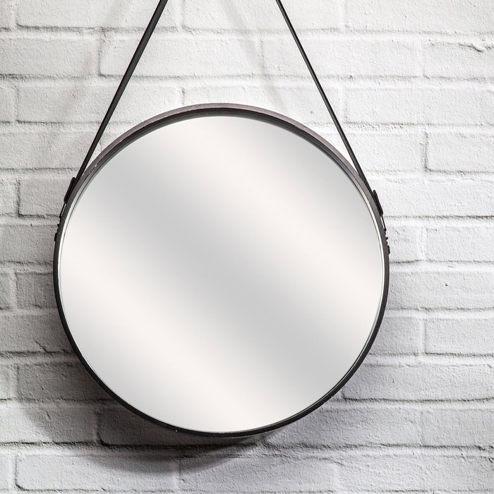 Home Deco Factory Miroir Rond avec Poignée Noire 50 cm