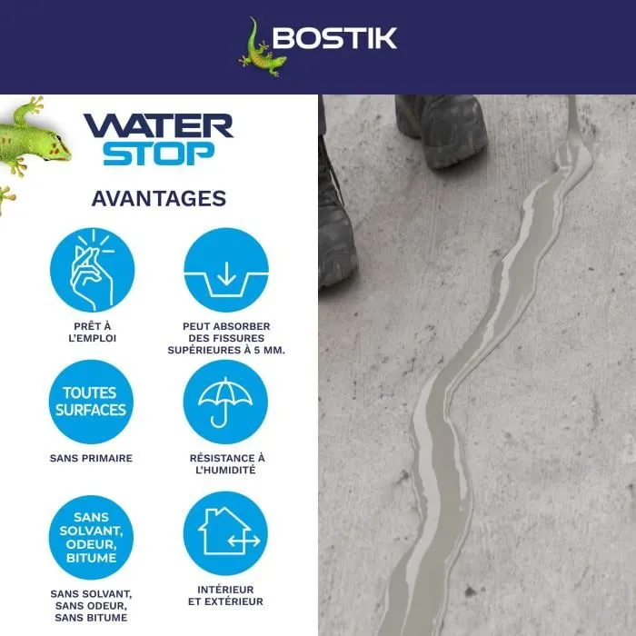 Bostik Waterstop - Membrane d'étanchéité multi-travaux haute performance, 14 kg, gris, pour réparations fuites et fissures