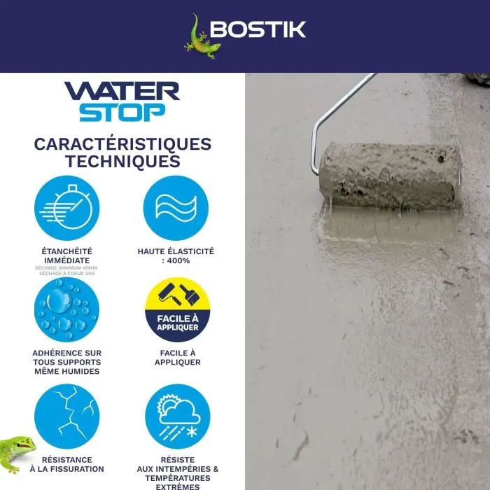 Bostik Waterstop - Membrane d'étanchéité multi-travaux haute performance, 14 kg, gris, pour réparations fuites et fissures
