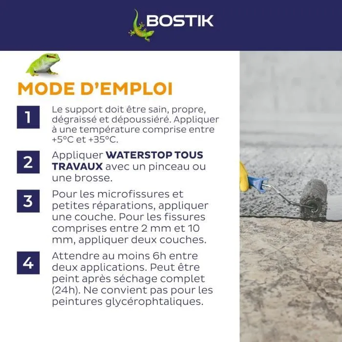 Bostik Waterstop - Membrane d'étanchéité multi-travaux haute performance, 14 kg, gris, pour réparations fuites et fissures