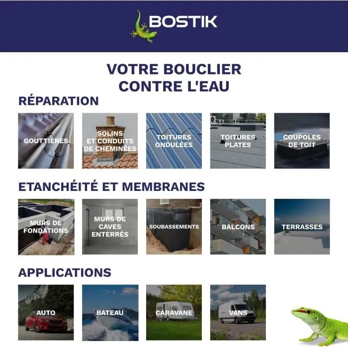 Bostik Waterstop - Membrane d'étanchéité multi-travaux haute performance, 14 kg, gris, pour réparations fuites et fissures