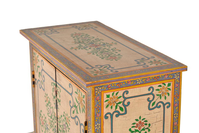 GINER Y COLOMER Comode en bois de manguier et MDF peint à la main 2 portes étagère intérieure finition patine antique 77x65x33 cm