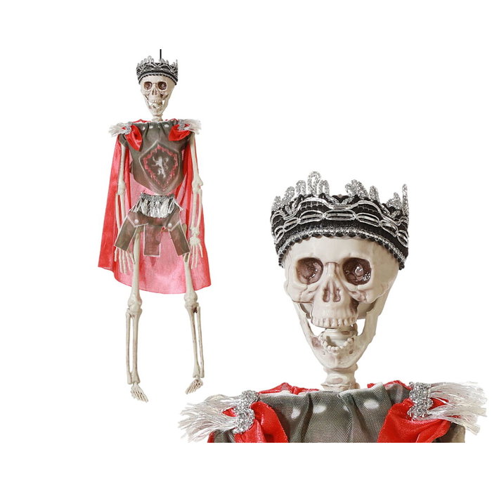 BigBuy Home Squelette Roi Médiéval avec Couronne Noire et Cape Rouge - 40 cm