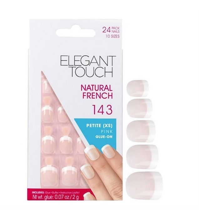 Elegant Touch Ongles artificiels Natural French, 24 pièces, forme carrée, couleur rose 143, taille Petite (XS) Elegant Touch Ongles artificiels Natural French, 24 pièces, forme carrée, couleur rose 143, taille Petite (XS)