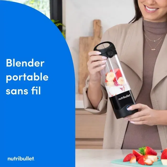 Nutribullet NBP003B - Blender Portable Rechargeable USB-C Sans Fil - 475 ml, 100 W, Lame Acier Inox, Sans BPA - Noir
