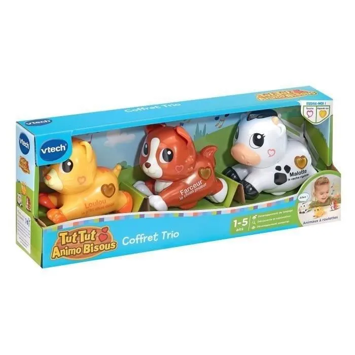 VTech Tut Tut Animo Bisous - Coffret Trio avec Chien, Chat et Vache - Véhicules Parlants et Chantants - Multicolore - Pour Enfants de 1 à 5 ans - Fonctionne avec Piles LR03 Incluses
