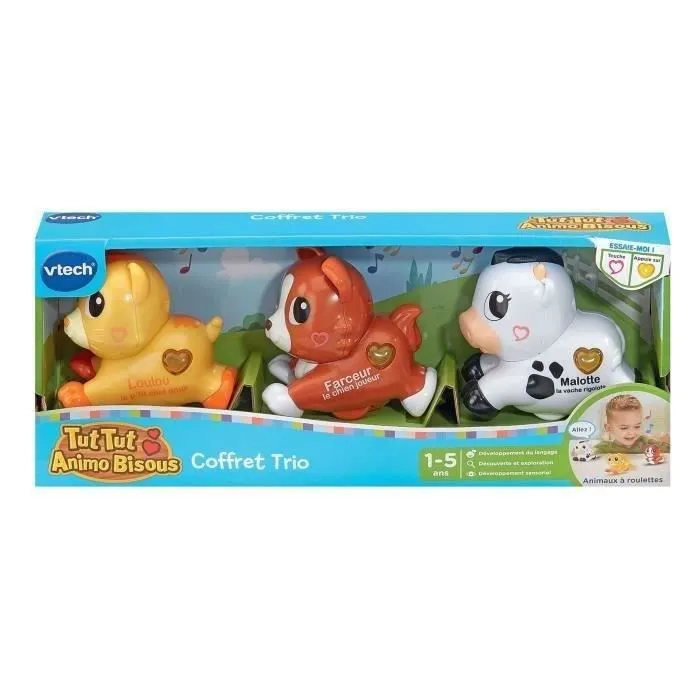VTech Tut Tut Animo Bisous - Coffret Trio avec Chien, Chat et Vache - Véhicules Parlants et Chantants - Multicolore - Pour Enfants de 1 à 5 ans - Fonctionne avec Piles LR03 Incluses