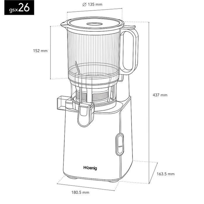 Hkoenig GSX26 Extracteur de jus ouverture large, 1,8 L, Noir