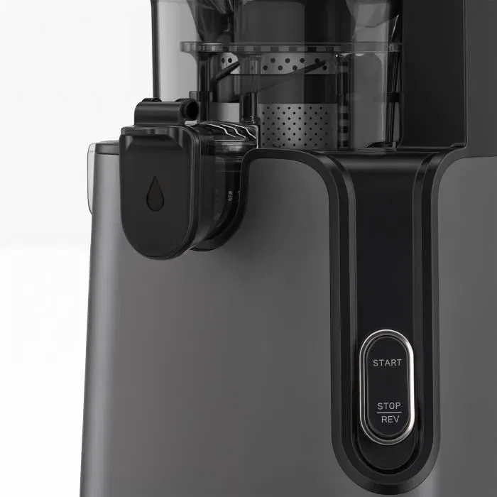 Hkoenig GSX26 Extracteur de jus vertical 250 W à ouverture large 135 mm, 1.8 L, technologie pression douce 50 tours/min, en acier inoxydable gris foncé, livré avec accessoires