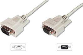 Digitus Datatransfer câble d'extension sériel D-Sub 9 broches mâle/femelle 3 m avec embouts moulés et sécurisation vissée, beige