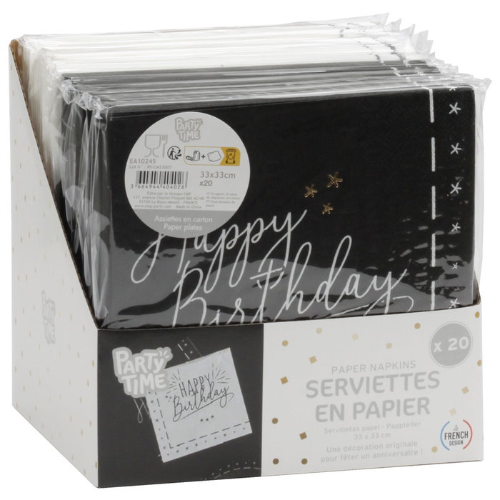 Party Time Lot de 20 serviettes en papier pour anniversaire