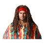 BigBuy Carnival Perruque Hippie Marron avec Bandeau Rouge