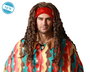 Perruque Hippie Châtain Ondulée avec Cordon Rouge - 200 gr - Costume Fête Festival Rétro