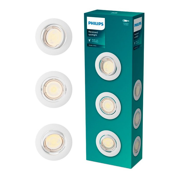 Philips Peridot Lot de 3 spots encastrables ronds blancs, basculants, GU10, ø9 cm Philips Peridot Lot de 3 spots encastrables ronds blancs, basculants, GU10, ø9 cm