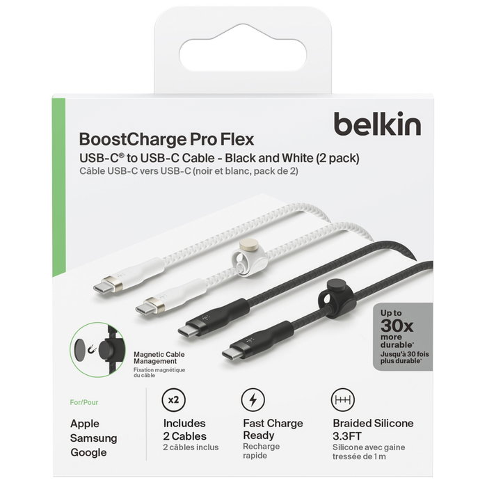 Belkin BoostCharge Pro Flex Lot de 2 câbles USB-C vers USB-C, 1 m, Noir et Blanc Belkin BoostCharge Pro Flex Lot de 2 câbles USB-C vers USB-C, 1 m, Noir et Blanc