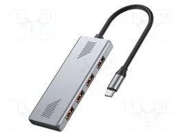 GEMBIRD Hub USB 3.2 Gen 2, 4 ports USB-A et 1 prise USB-C, gris