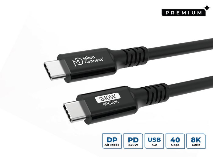 MicroConnect Câble USB-C vers USB-C Premium 1m, 240W, 40Gbps, USB4 Gen 3x2 MicroConnect Câble USB-C vers USB-C Premium 1m, 240W, 40Gbps, USB4 Gen 3x2