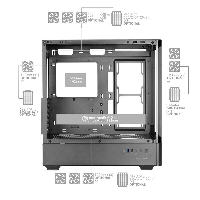 Boîtier ATX semi-tour Mars Gaming MCLCDPROW Blanc