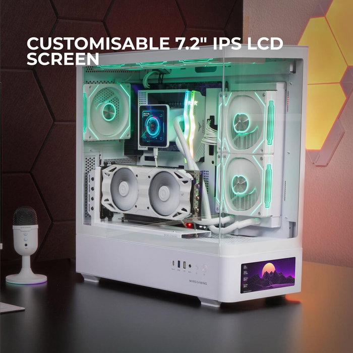 Boîtier ATX semi-tour Mars Gaming MCLCDPROW Blanc