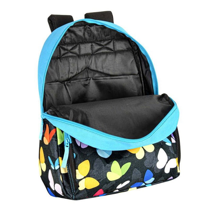 PERONA Sac à Dos Junior 43 cm à Motif Papillons, Dos et Bretelles Rembourrés, Système Adaptable pour Chariot, Compartiments Multiples, Réfléchissant