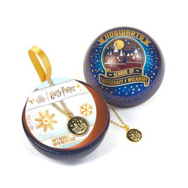 THE CARAT SHOP Colgante Castillo Hogwarts + Bola de Navidad Harry Potter - Collier 40cm avec prolongateur 5cm, Boule à neige 8.5cm en alliage zinc doré