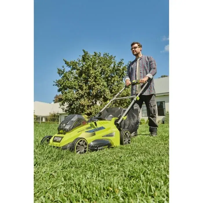 RYOBI RLM36X46H50PG Tondeuse à gazon sur batterie 36V MAXPOWER Brushless 46 cm avec système Power Assist, batterie 5 Ah et chargeur, ramassage/mulching