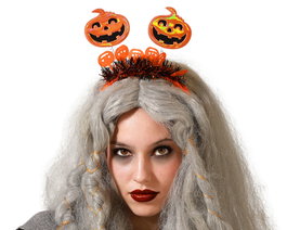 Diadème Halloween pour femme avec citrouilles mobiles sur ressorts, orange brillant, déguisement fête déguisée