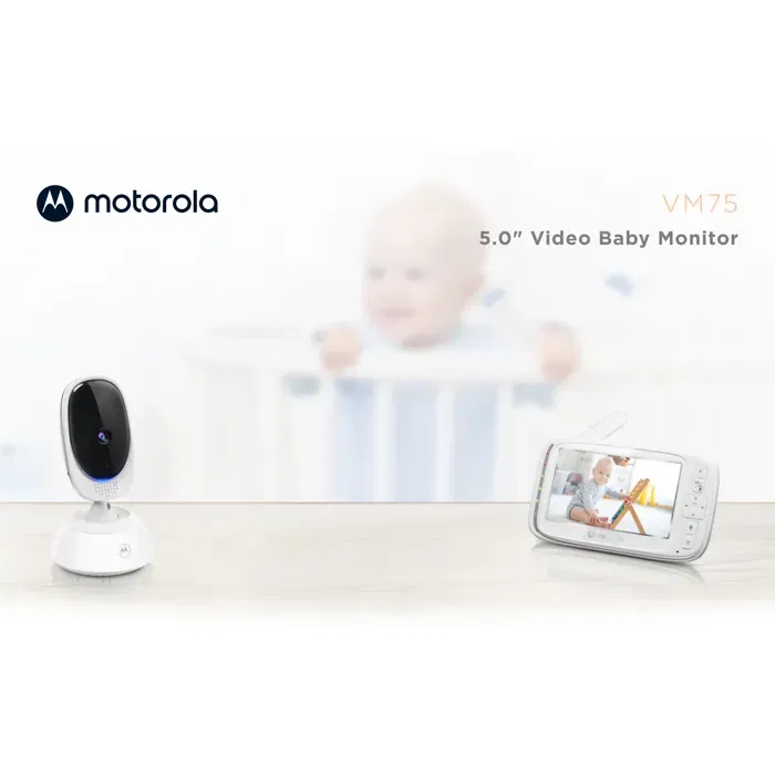 Motorola VM75 Moniteur vidéo bébé avec écran couleur 5", vision nocturne infrarouge, portée 300 m, communication bidirectionnelle et surveillance de température