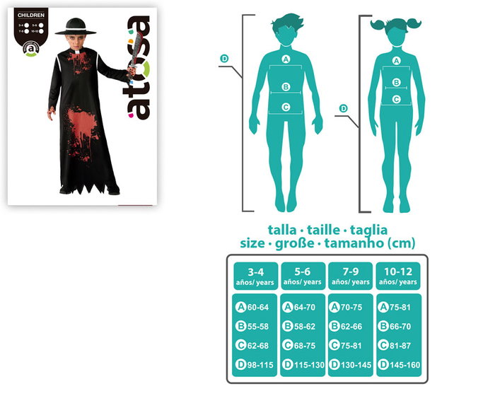 Déguisement Prêtre Sanglant Enfant 7-9 Ans Halloween Costume Fille Garçon Déguisement Prêtre Sanglant Enfant 7-9 Ans Halloween Costume Fille Garçon