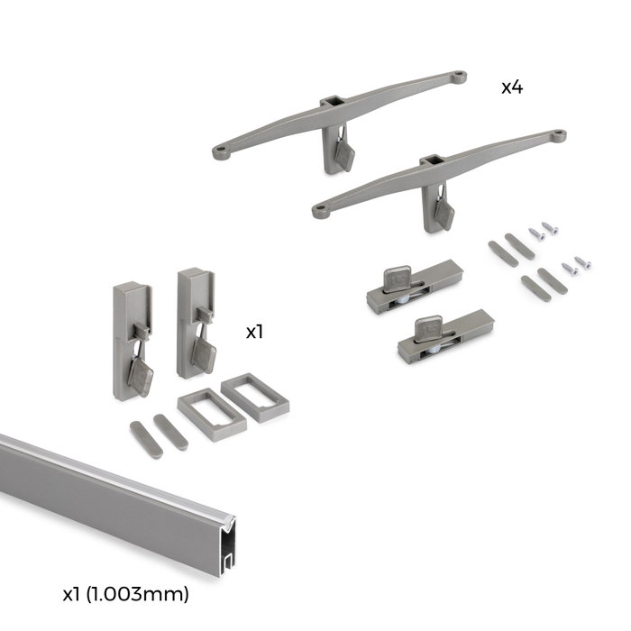 Emuca Kit de fixation pour 4 étagères en bois et 1 tringle de suspension de 1m de long Zero, Aluminium et Zamak et Plastique, Peint gris pierre Emuca Kit de fixation pour 4 étagères en bois et 1 tringle de suspension de 1m de long Zero, Aluminium et Zamak et Plastique, Peint gris pierre