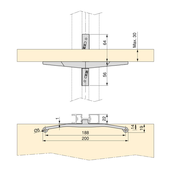Emuca Kit de fixation pour 4 étagères en bois et 1 tringle de suspension de 1m de long Zero, Aluminium et Zamak et Plastique, Peint gris pierre