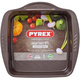Plat à four PYREX 1452050 Carré 24x24 cm en acier avec poignées latérales antidérapantes, finition chocolat