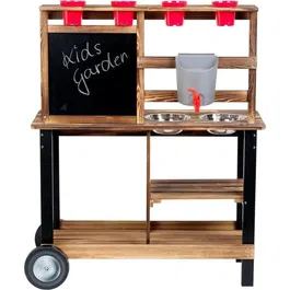 KLEIN 2368 - Cuisine d'été en bois Beach Picnic avec 23 accessoires de jardinage et cuisine, jeu d'imitation pour enfant