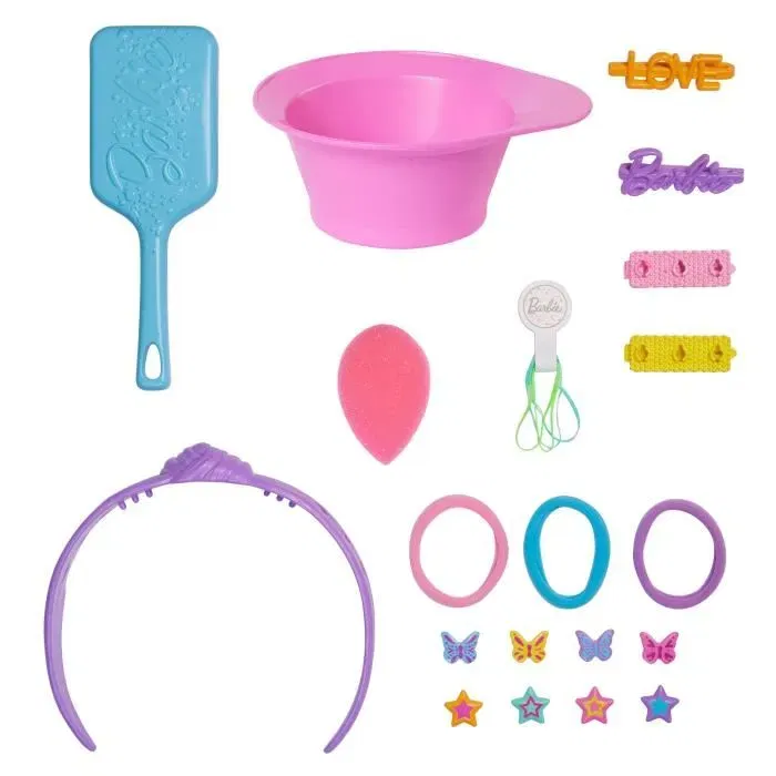 Barbie - Tête à coiffer poupée brune avec 23 accessoires, jeu de création de coiffures pour enfants de 3 à 10 ans Barbie - Tête à coiffer poupée brune avec 23 accessoires, jeu de création de coiffures pour enfants de 3 à 10 ans