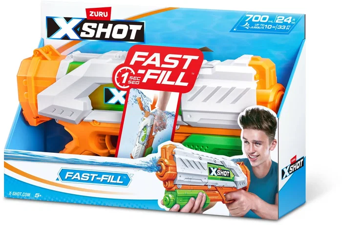 ZURU X-SHOT Pistolet à eau Fast-Fill, remplissage en 1 sec, portée 9 m, réservoir 700 ml, pour batailles aquatiques enfant