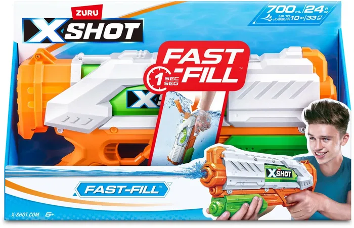ZURU X-SHOT Pistolet à eau Fast-Fill, remplissage en 1 sec, portée 9 m, réservoir 700 ml, pour batailles aquatiques enfant