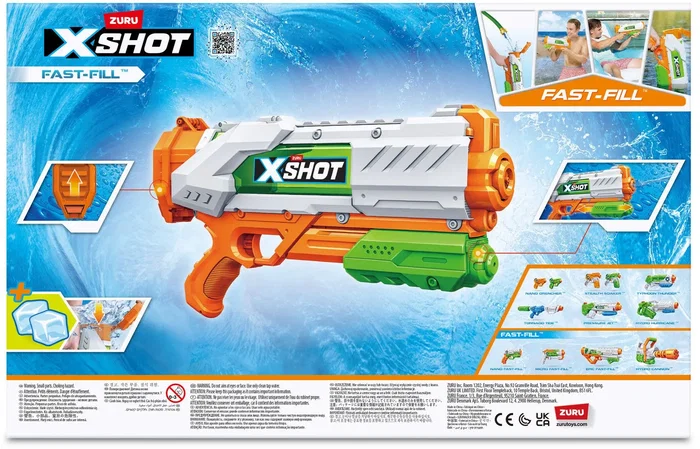 ZURU X-SHOT Pistolet à eau Fast-Fill, remplissage en 1 sec, portée 9 m, réservoir 700 ml, pour batailles aquatiques enfant
